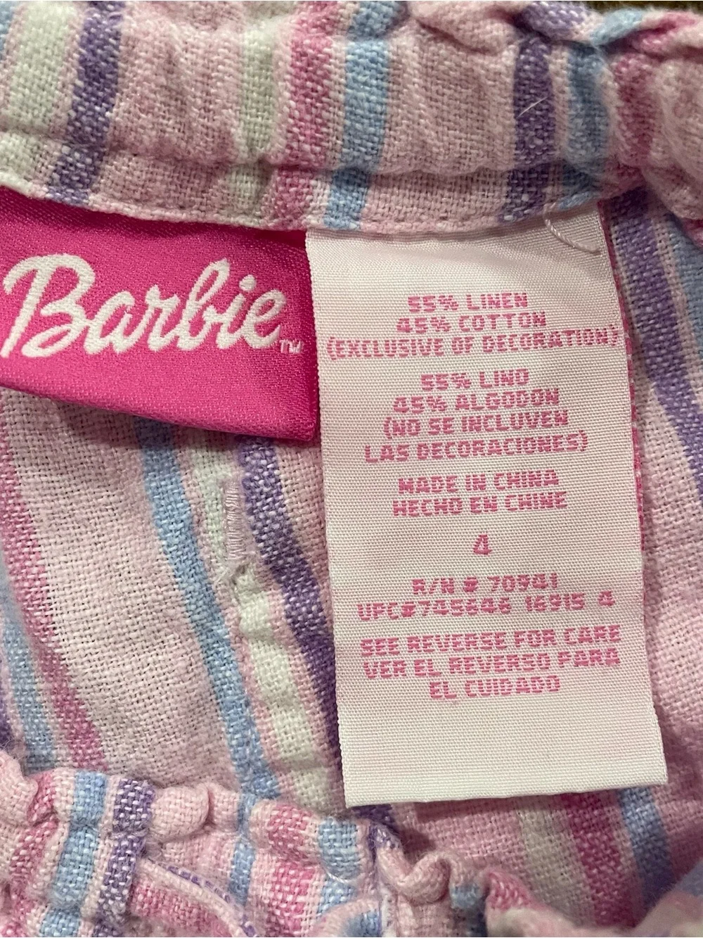 Vintage 2003 Barbie Y2K Pink Striped Embroidered Pants Size 4